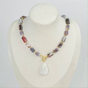 Колье из ботсванского Агата и Лунного камня, Артикул: 116882 - изображение товара №1