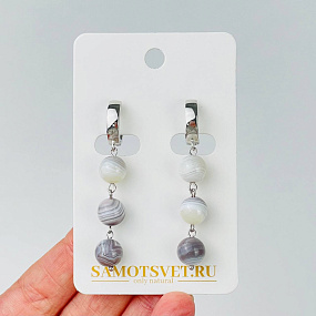 Серьги тройные из ботсванского Агата, Артикул: 116849 - изображение товара №1