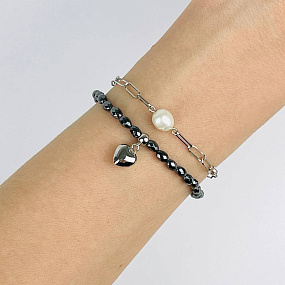 Браслет двойной из Гематита и Жемчуга, Артикул: 118280 - изображение товара №1