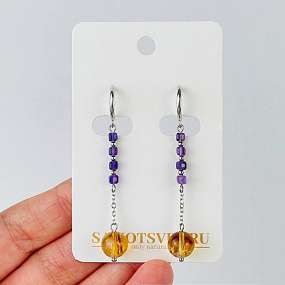 Серьги длинные из Аметиста и Цитрина