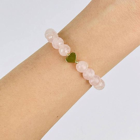 Браслет из Розового кварца со вставкой сердце, Артикул: 118144 - изображение товара №1