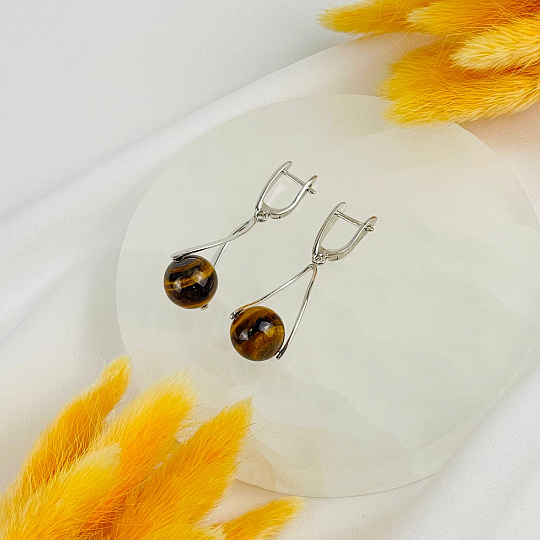 Серьги длинные из Тигрового глаза, Артикул: 117609 - изображение товара №2