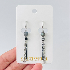 Серьги длинные из Лабрадора и Гематита, Артикул: 117372 - изображение товара №1