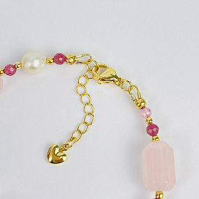 Браслет из Розового кварца, Турмалина и Жемчуга, Артикул: 117196 - изображение товара №4