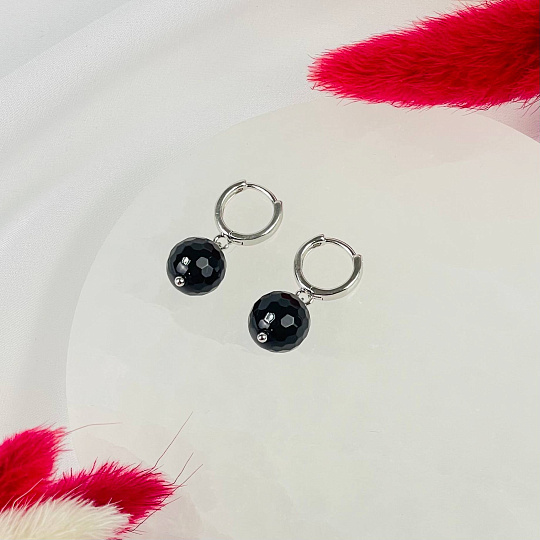 Серьги из черного Агата, Артикул: 075518 - изображение товара №2