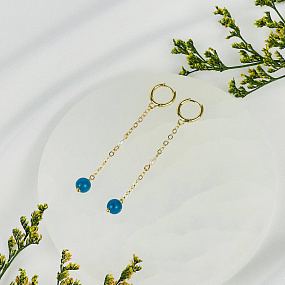 Серьги на цепочке из Апатита и Жемчуга, Артикул: 116906 - изображение товара №1