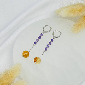 Серьги длинные из Аметиста и Цитрина, Артикул: 118507 - изображение товара №2