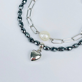 Браслет двойной из Гематита и Жемчуга, Артикул: 118280 - изображение товара №3