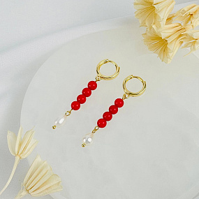 Серьги длинные из Коралла и Жемчуга, Артикул: 117627 - изображение товара №2