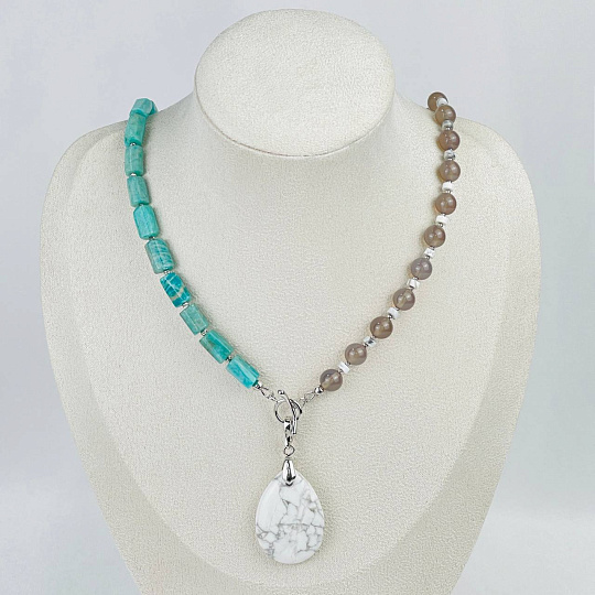 Колье из Амазонита, серого Агата и Гематита, Артикул: 118283 - изображение товара №1