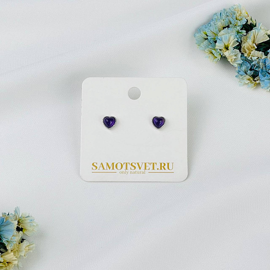 Серьги-пусеты с камнем Аметист, Артикул: 070350 - изображение товара №2