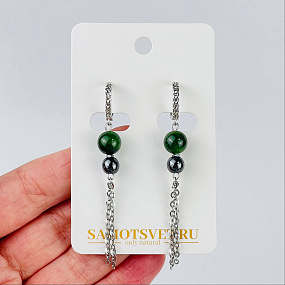 Серьги длинные из Нефрита и Гематита