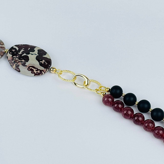 Колье из Яшмы, Клубничного кварца и Агата, Артикул: 118165 - изображение товара №3