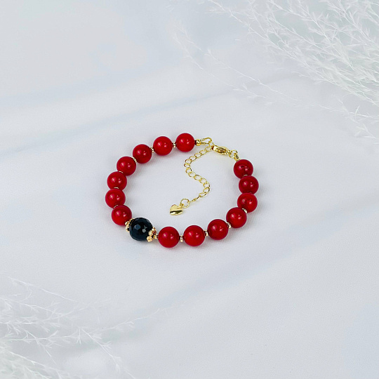 Браслет из Коралла и Раухтопаза, Артикул: 117138 - изображение товара №1