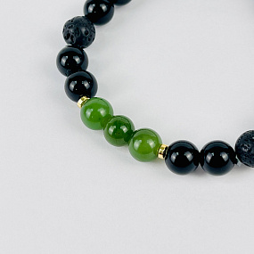 Браслет из Обсидиана, Лавы и Нефрита, Артикул: 116877 - изображение товара №2