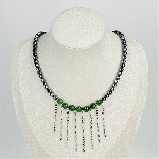 Колье из Гематита и Нефрита, Артикул: 117205 - изображение товара №1
