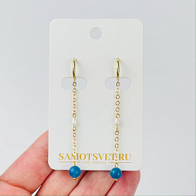 Серьги на цепочке из Апатита и Жемчуга, Артикул: 116906 - изображение товара №2