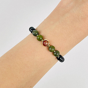 Браслет из черного Агата, Змеевика и Сардоникса, Артикул: 116971 - изображение товара №1