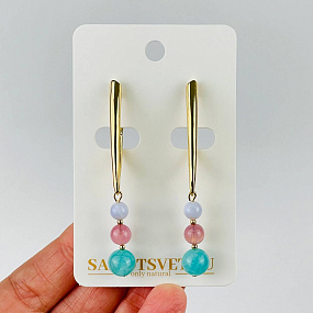 Серьги из Амазонита, Розового кварца и Голубого агата, Артикул: 118323 - изображение товара №1