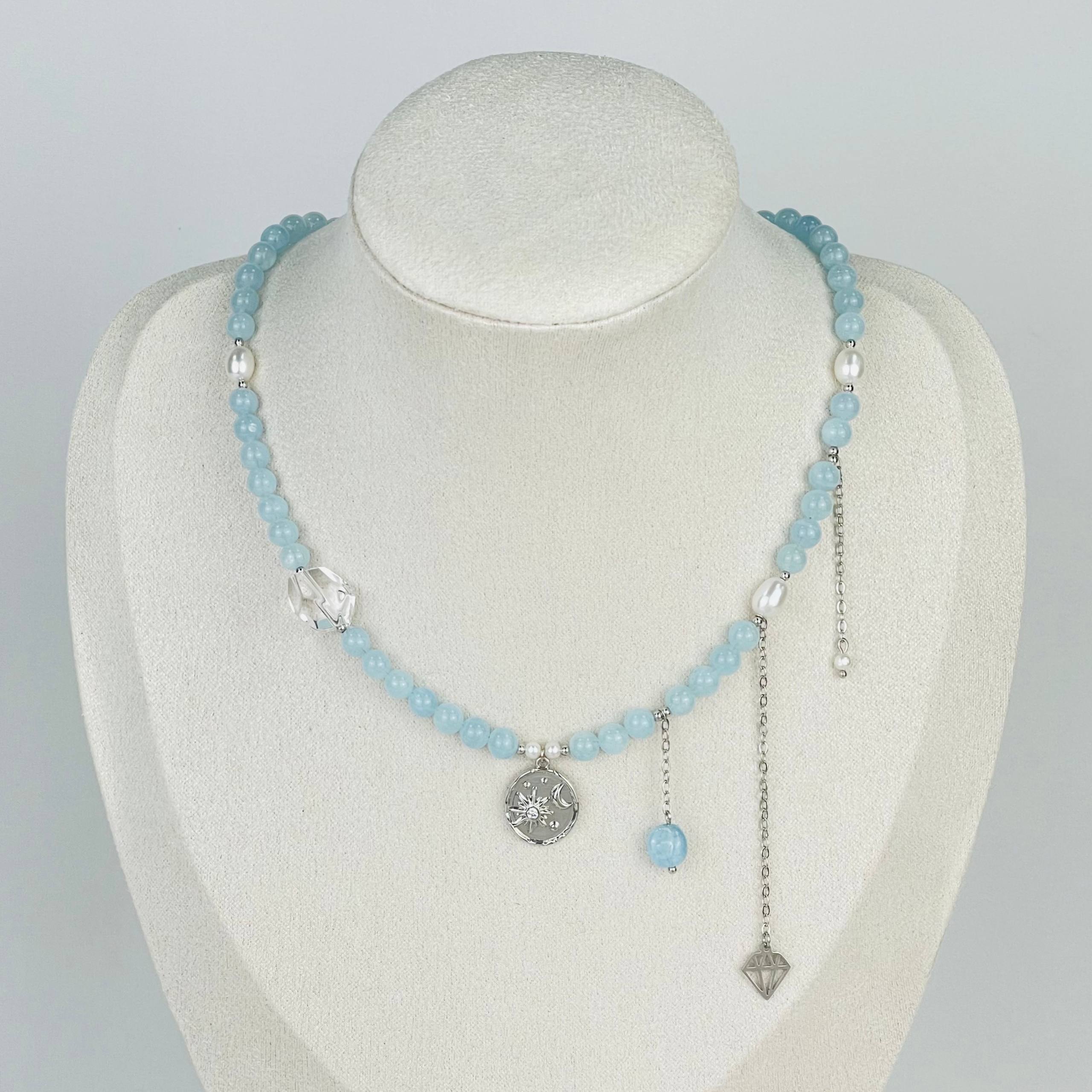 Колье из Аквамарина, Жемчуга и Горного Хрусталя - изображение товара №1