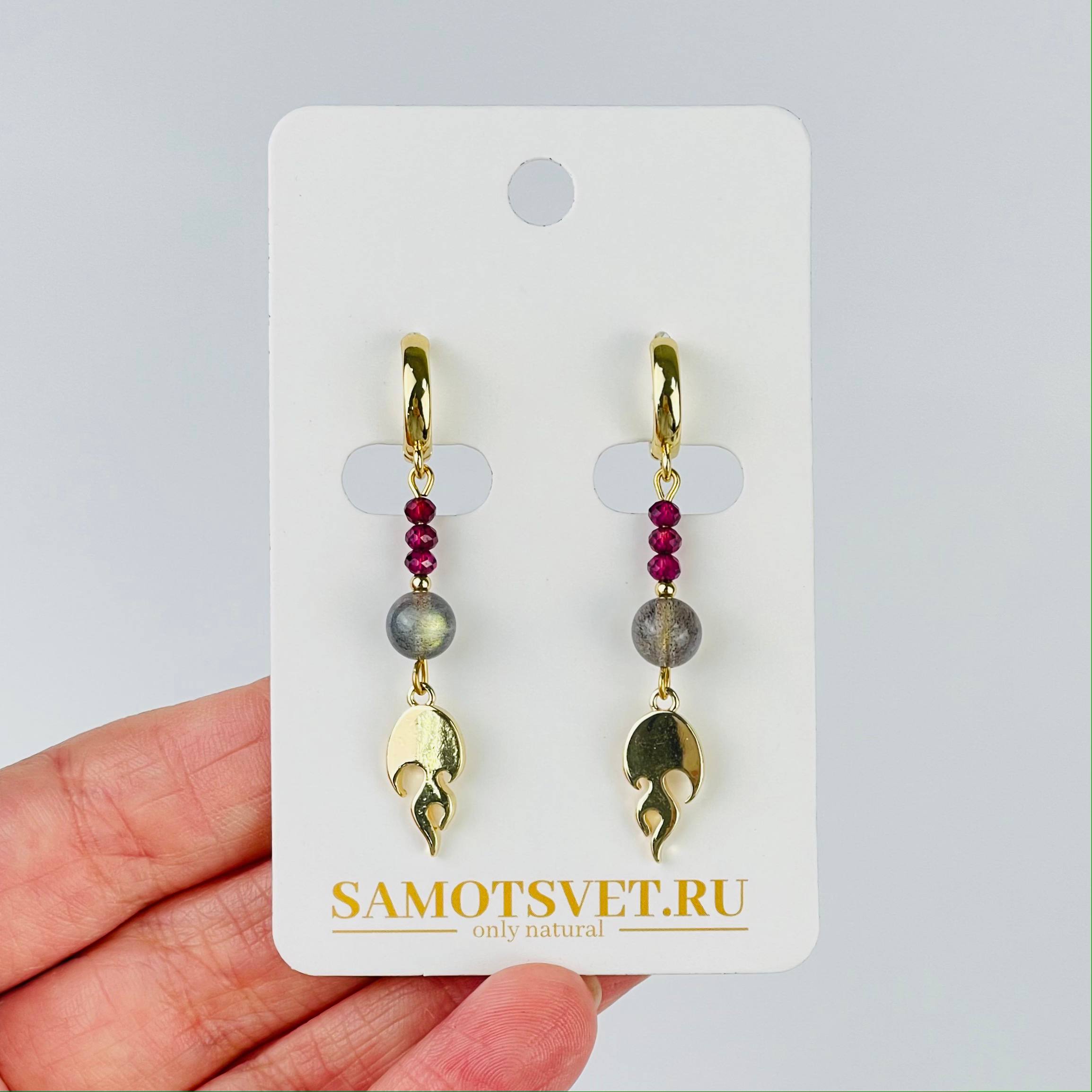 Серьги длинные из Граната и Лабрадора - изображение товара №0