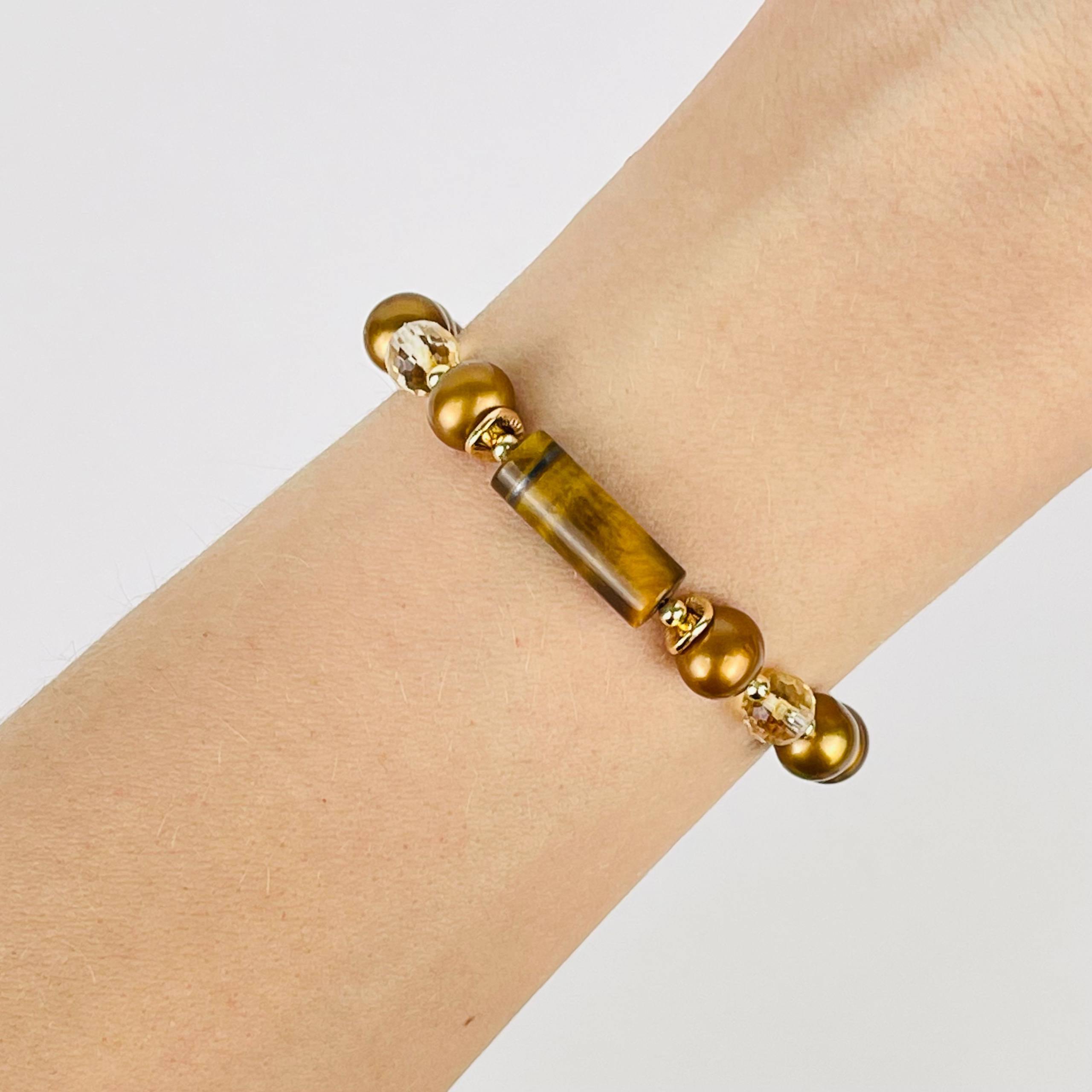 Браслет из Жемчуга тон., Цитрина и Тигрового глаза - изображение товара №2