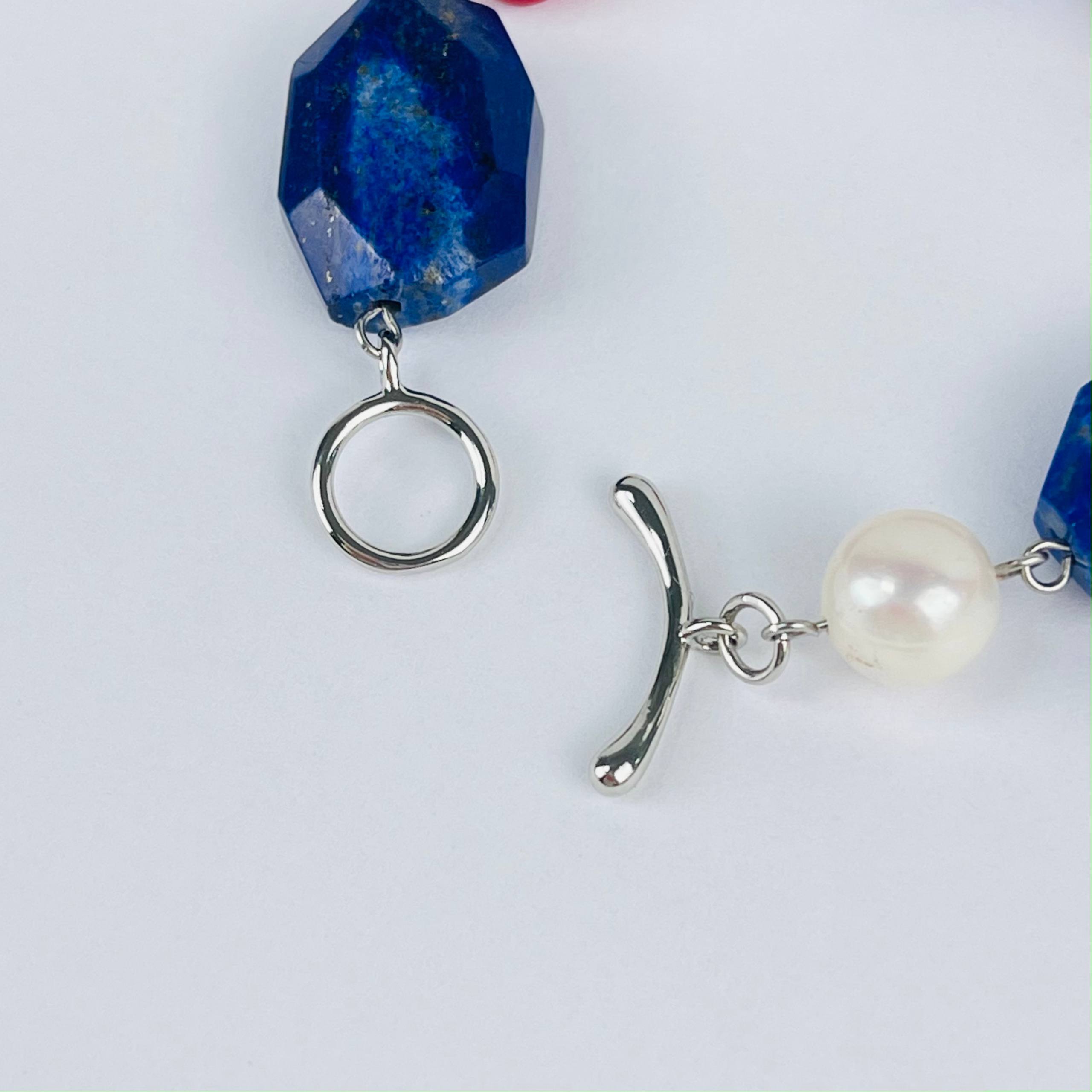 Браслет из Лазурита, Жемчуга и Коралла - изображение товара №3