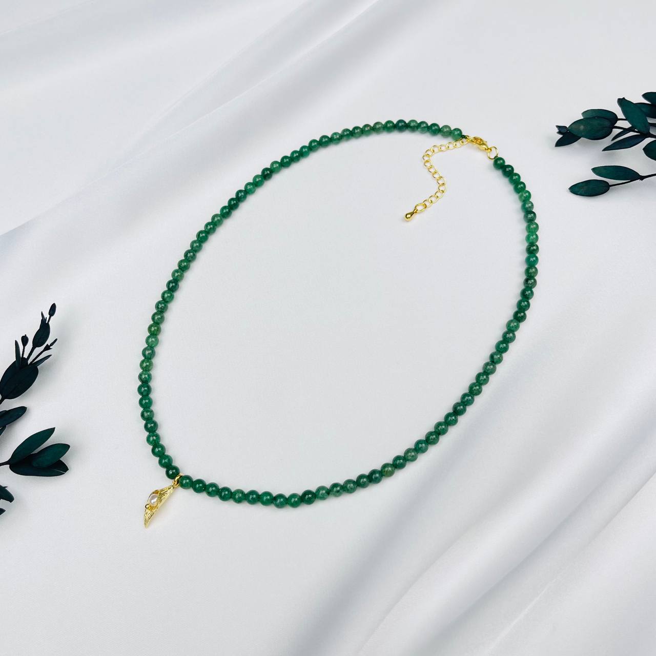 Колье из зеленого кварца и Жемчуга - изображение товара №1