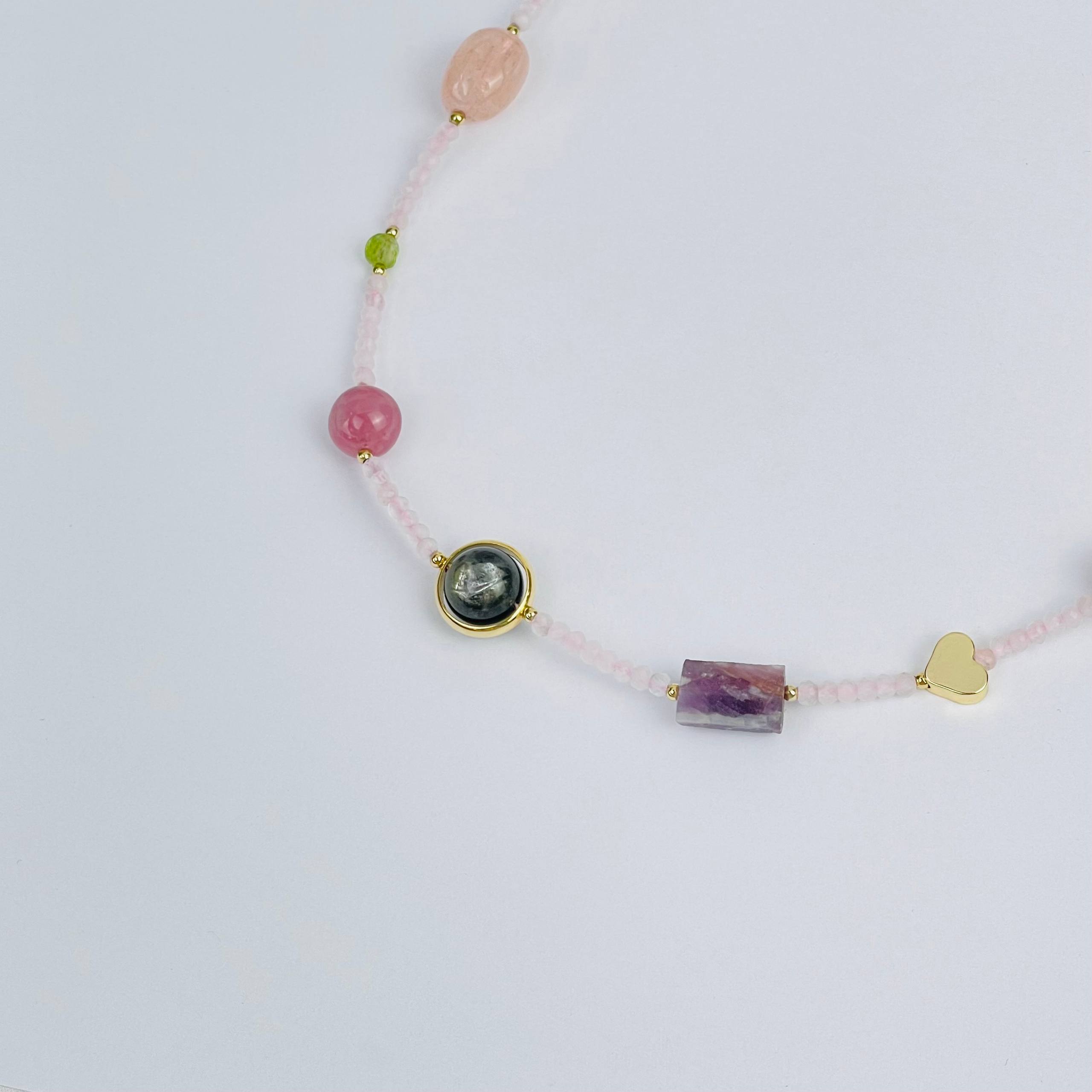 Колье из Розового кварца и Самоцветов - изображение товара №2