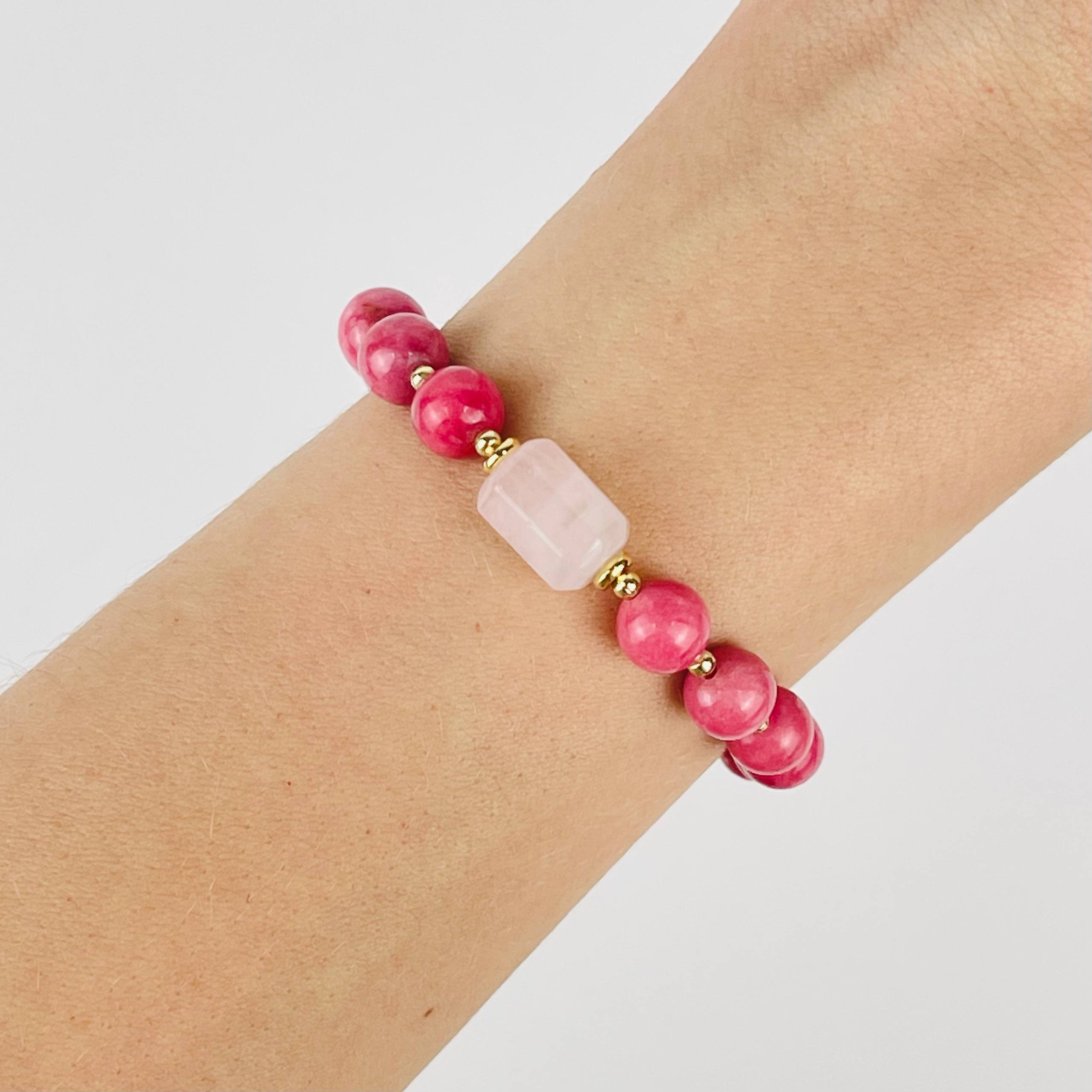 Браслет из Родонита и Розового кварца - изображение товара №0