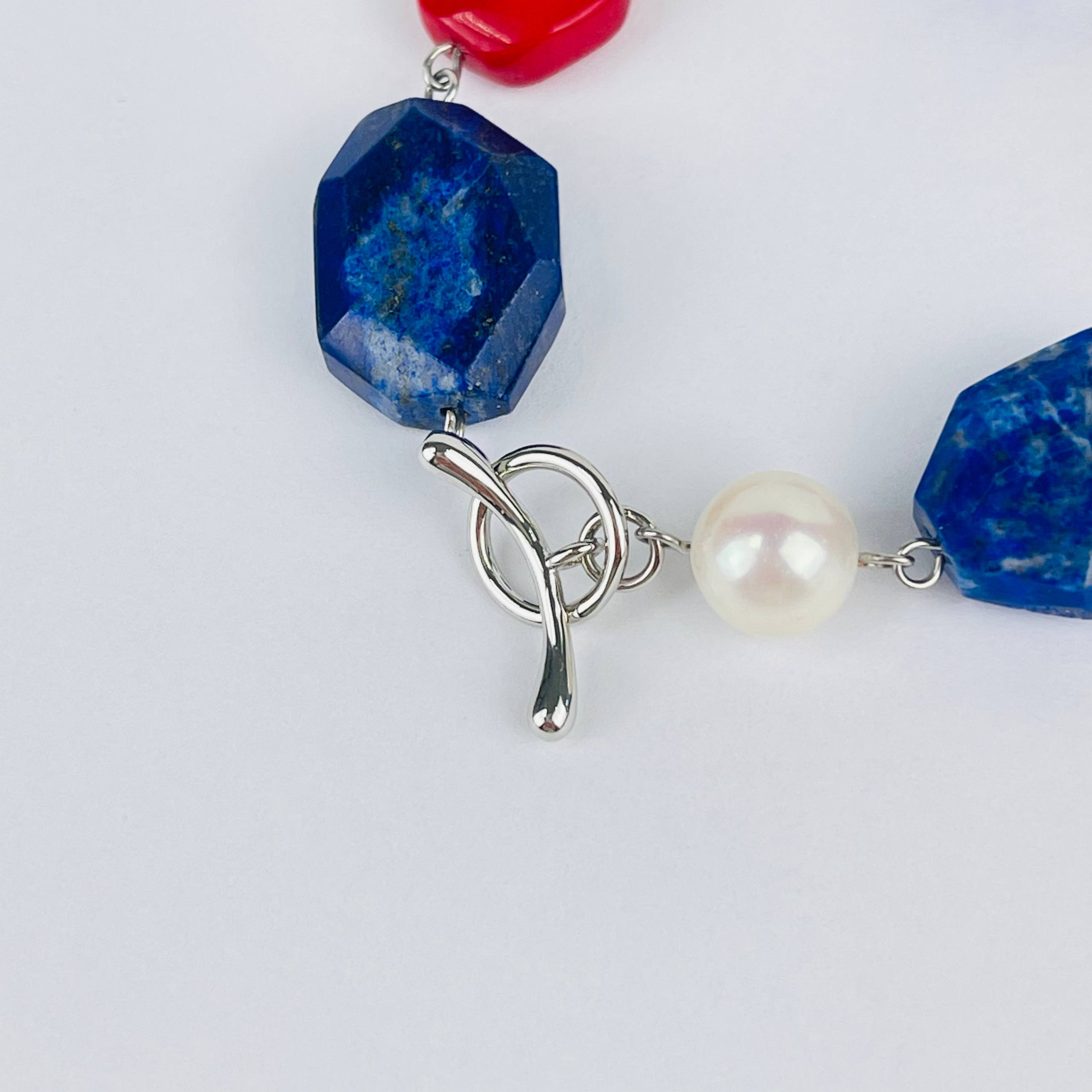 Браслет из Лазурита, Жемчуга и Коралла - изображение товара №4