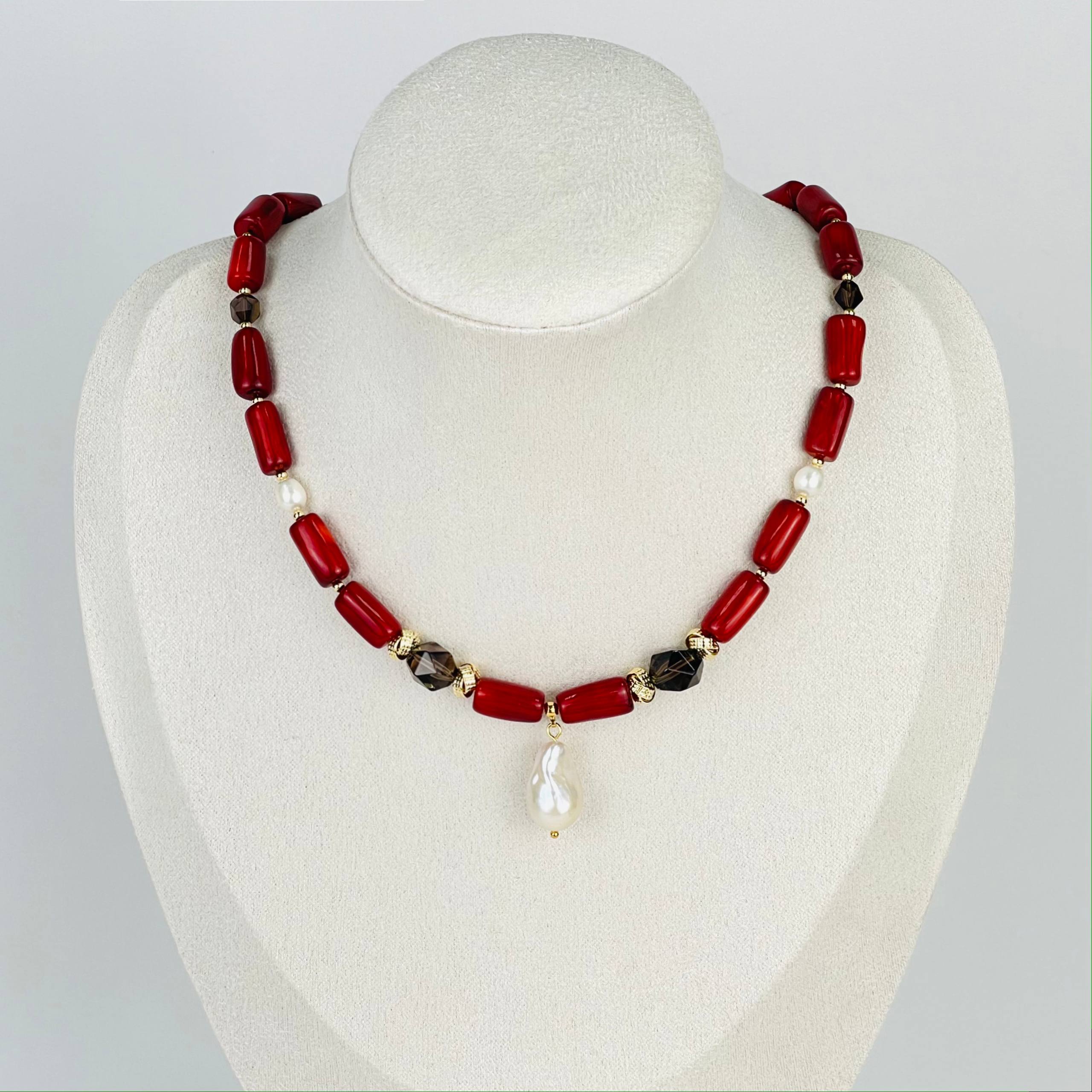 Колье из Коралла, Раухтопаза и Жемчуга - изображение товара №0