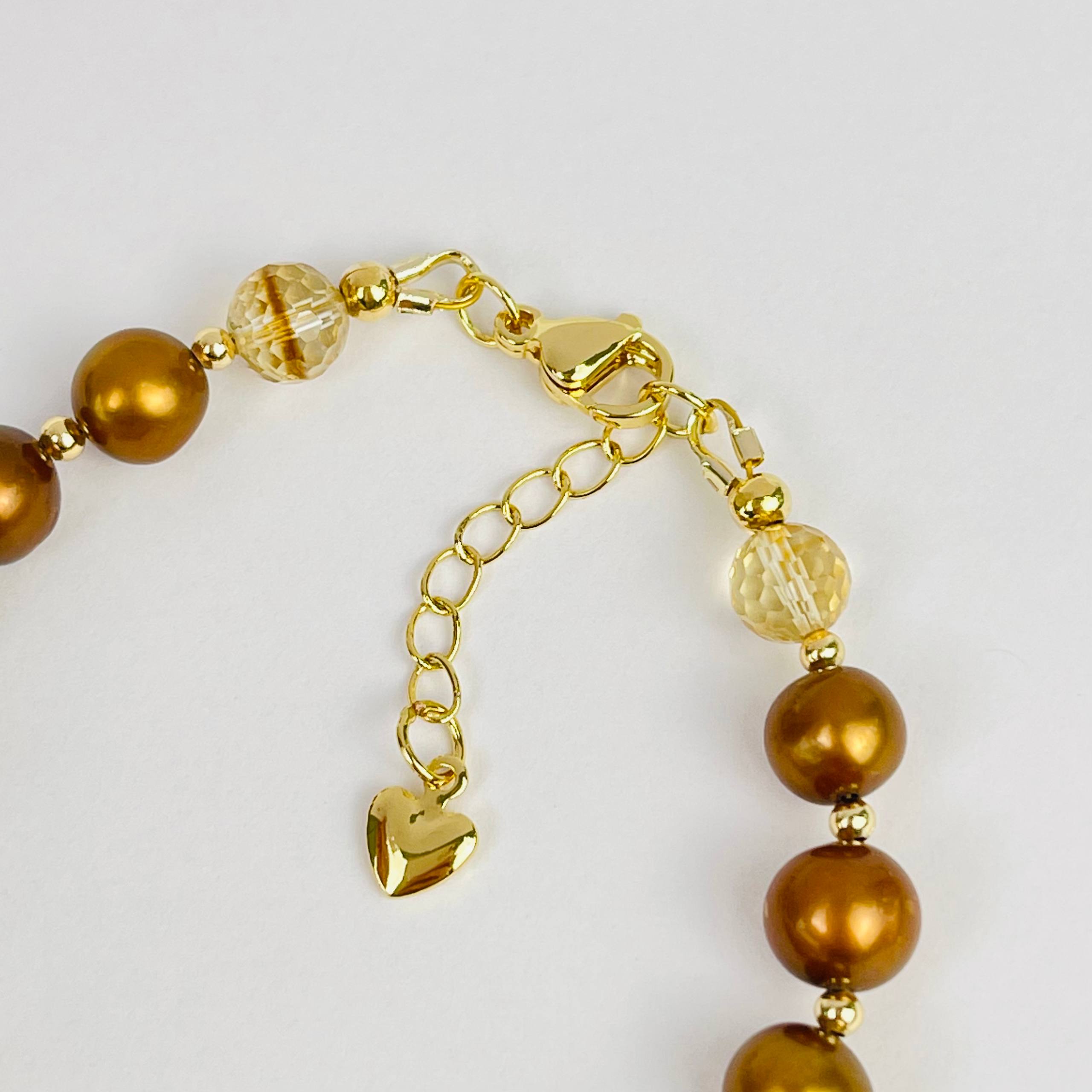 Браслет из Жемчуга тон., Цитрина и Тигрового глаза - изображение товара №4