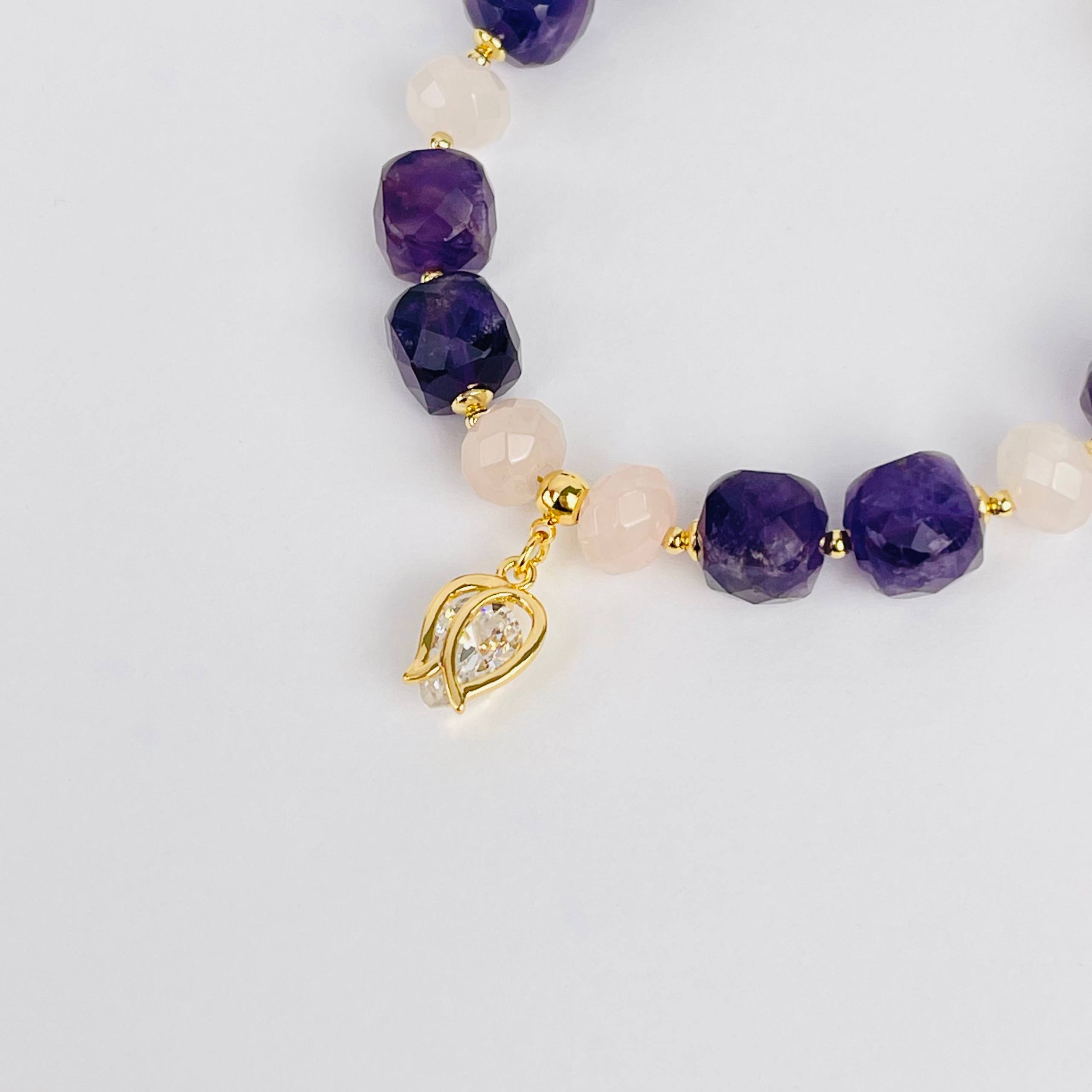 Браслет из Аметиста и Розового кварца с подвеской - изображение товара №3