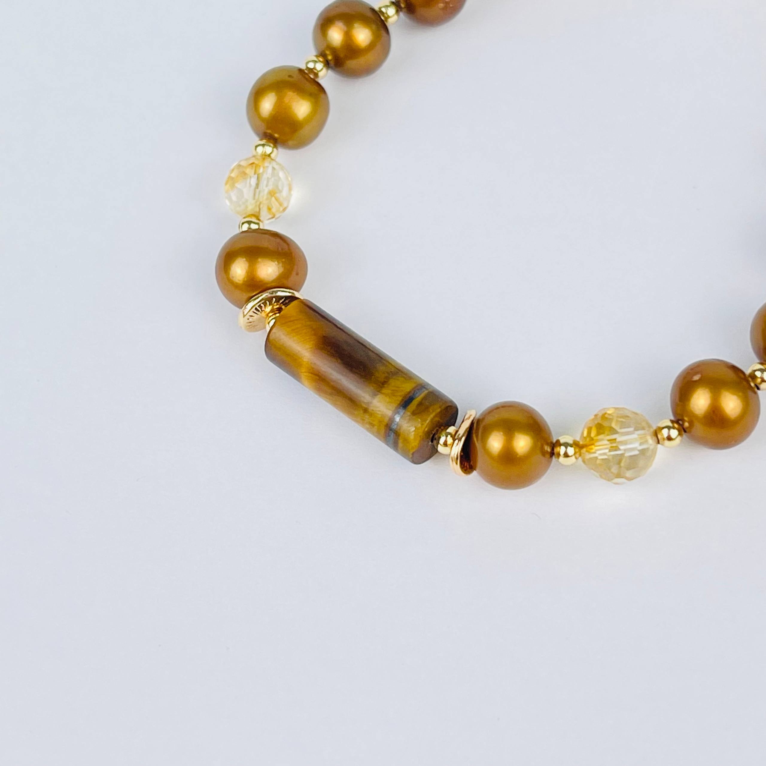 Браслет из Жемчуга тон., Цитрина и Тигрового глаза - изображение товара №3