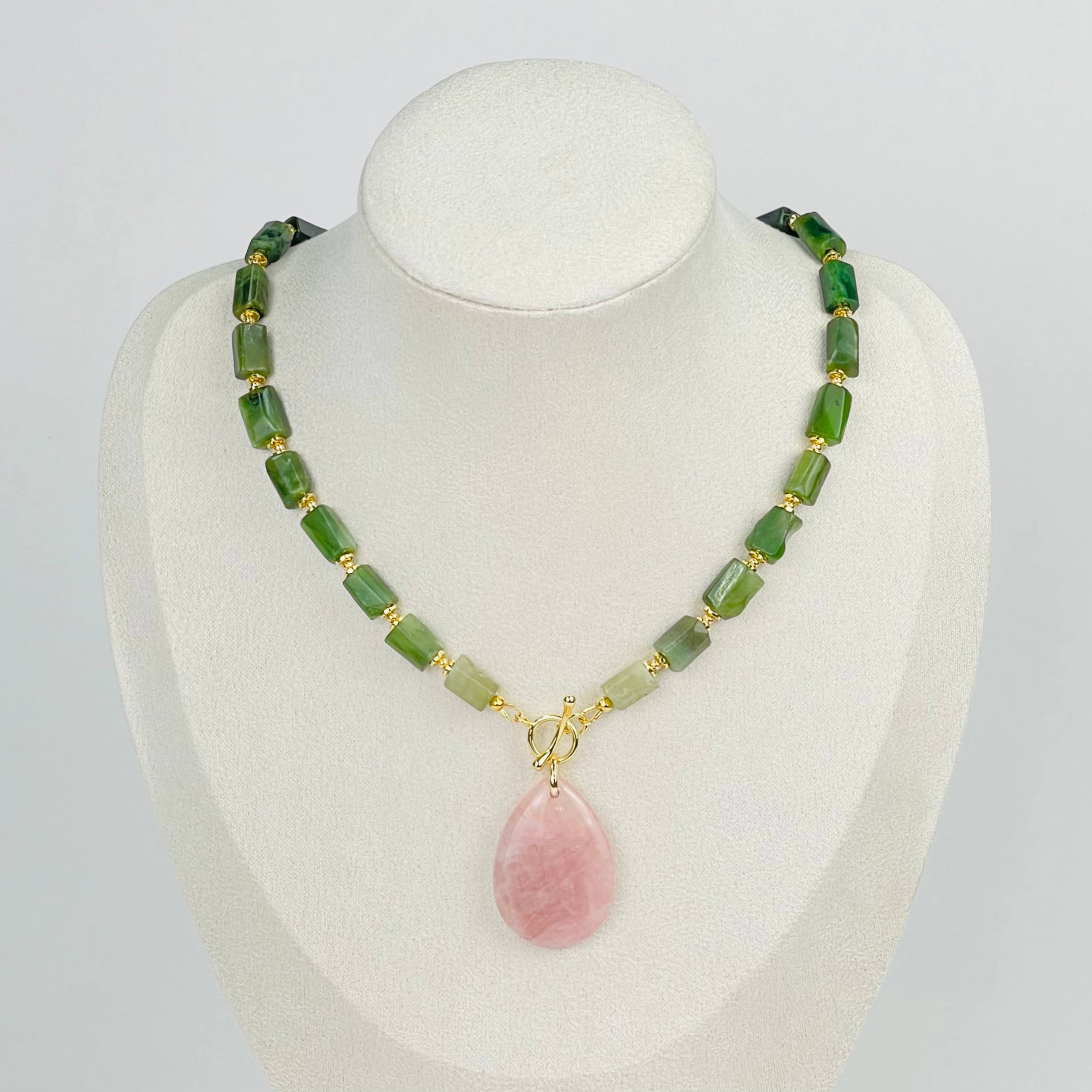 Колье из Нефрита и Розового кварца (градиент) - изображение товара №1