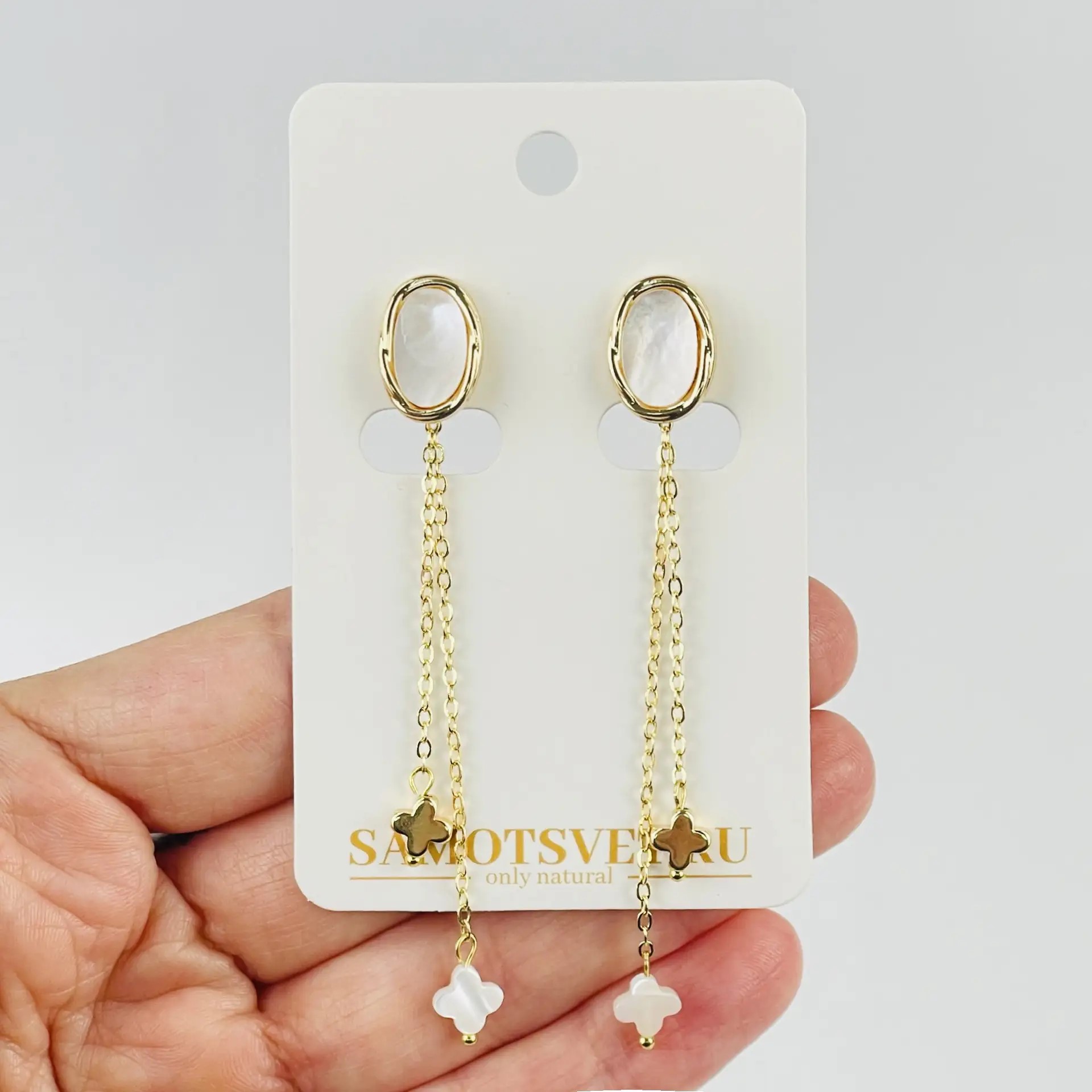 Серьги на цепочке с Перламутром - изображение товара №2
