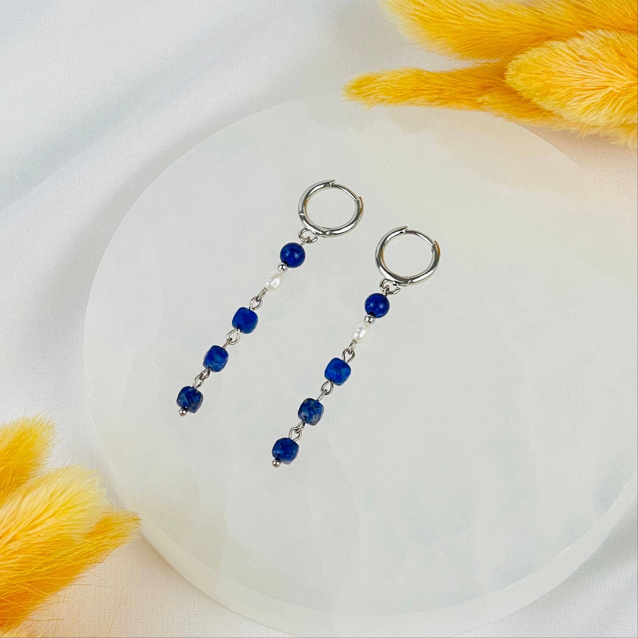 Серьги длинные из Лазурита и Жемчуга - изображение товара №2