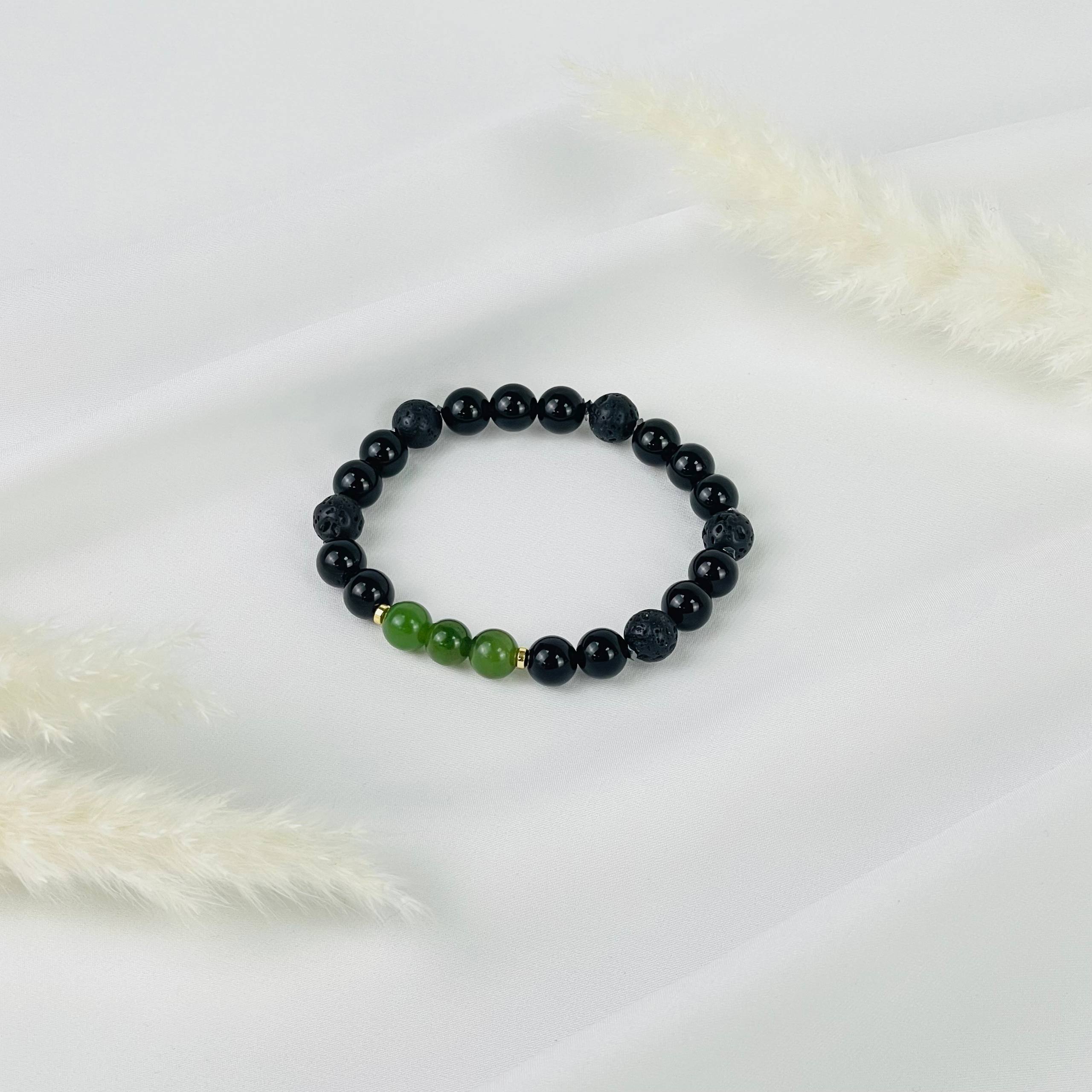 Браслет из Обсидиана, Лавы и Нефрита - изображение товара №3