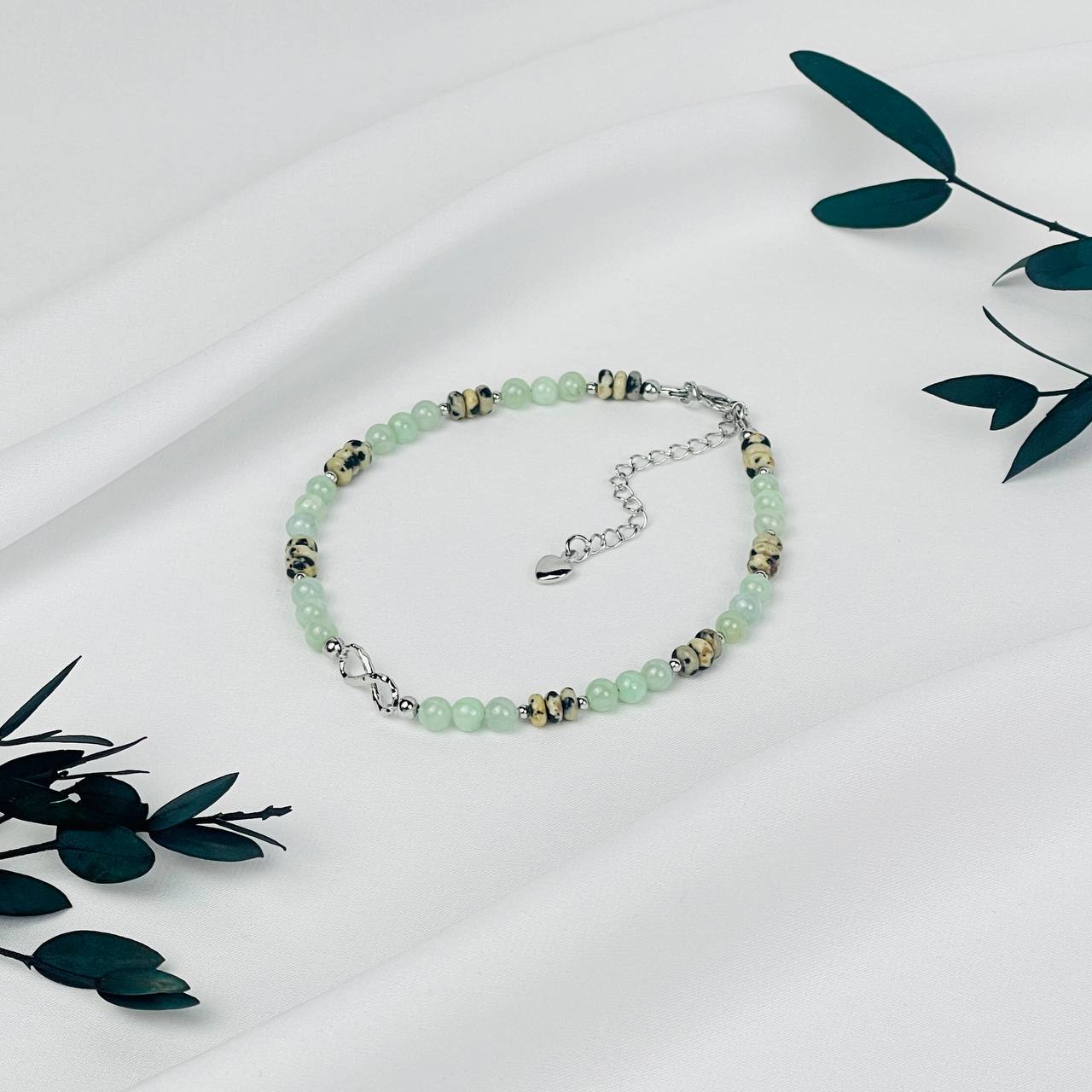 Анклет "браслет на ногу" из Ангелита иск. и перепелиной Яшмы - изображение товара №0