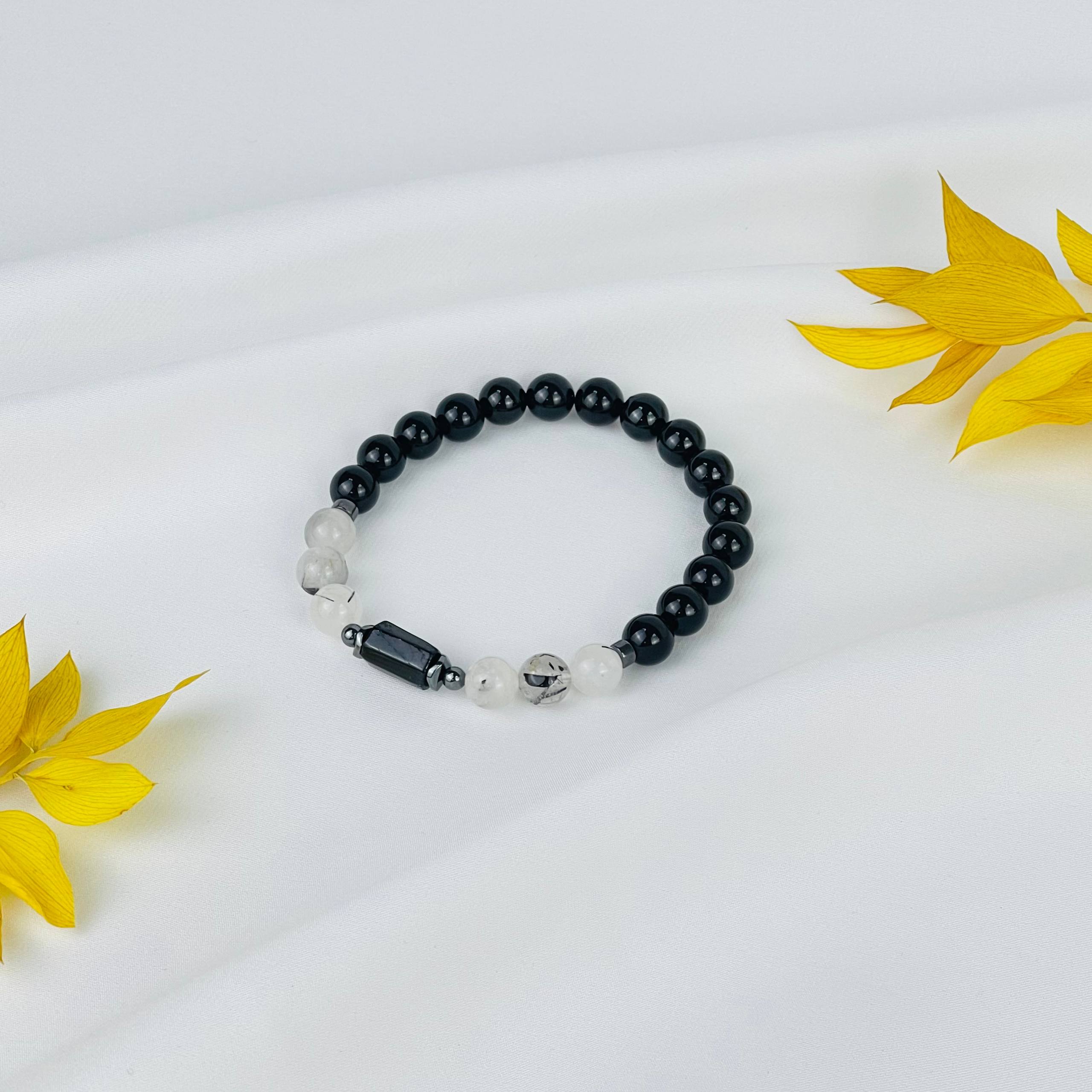 Браслет из Турмалина (Шерл) и Кварца с включениями - изображение товара №1