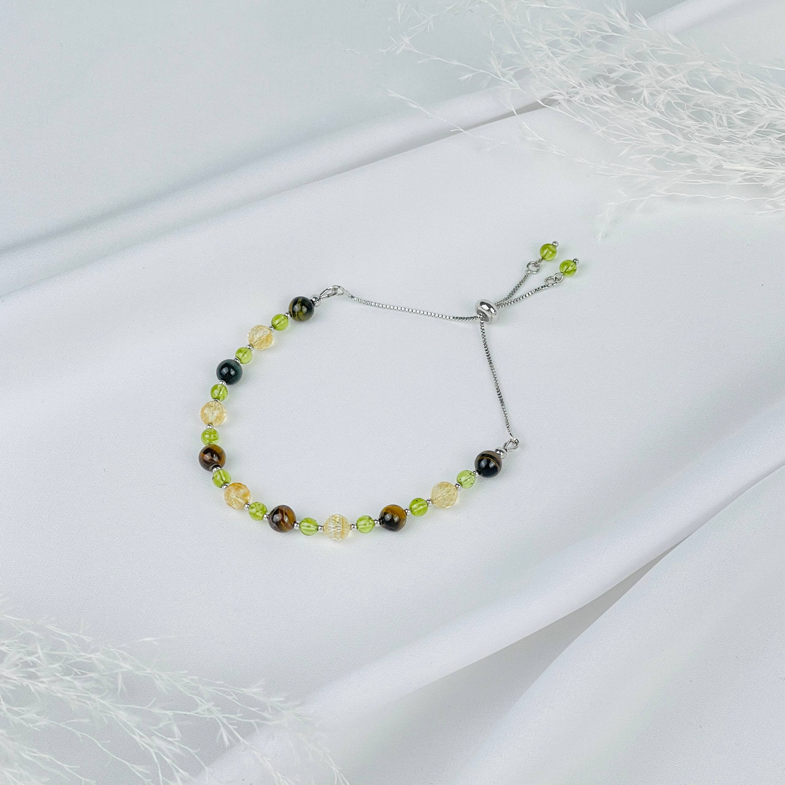 Браслет регулируемый из Цитрина, Хризолита и Тигрового глаза - изображение товара №1