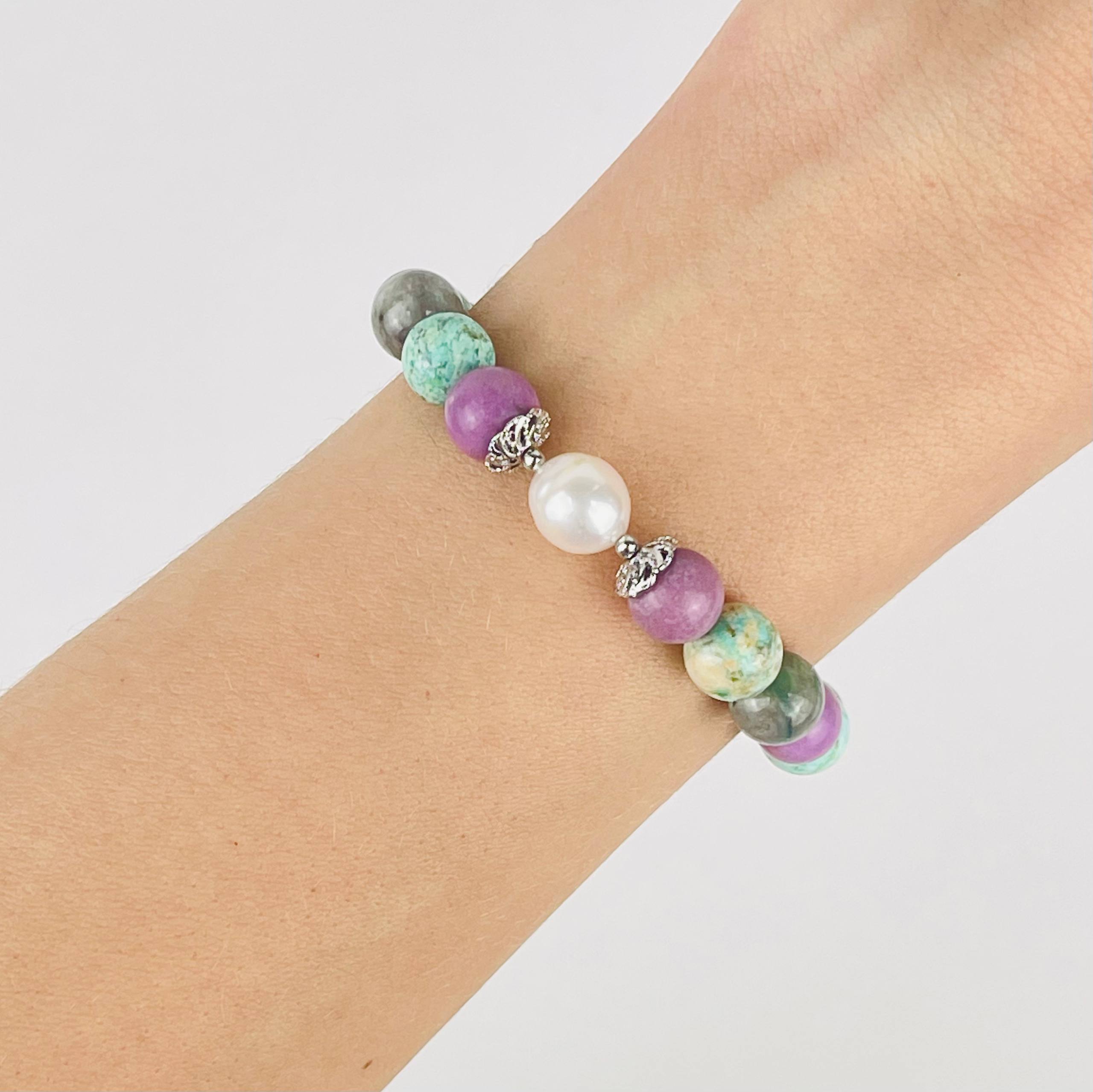 Браслет из Фосфосидерита, Варисцита и Жемчуга - изображение товара №1