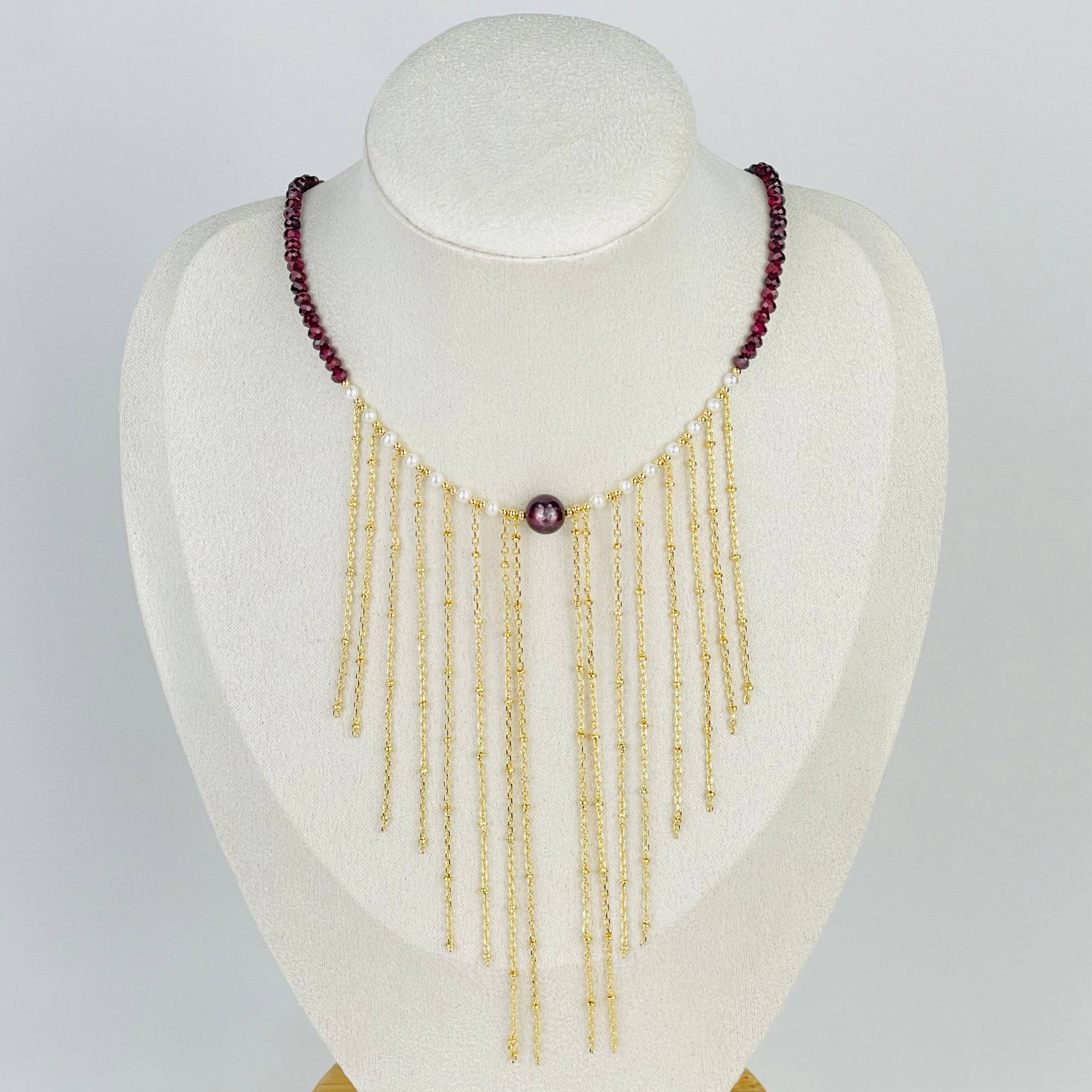 Колье из Граната, Жемчуга и Лепидолита - изображение товара №1