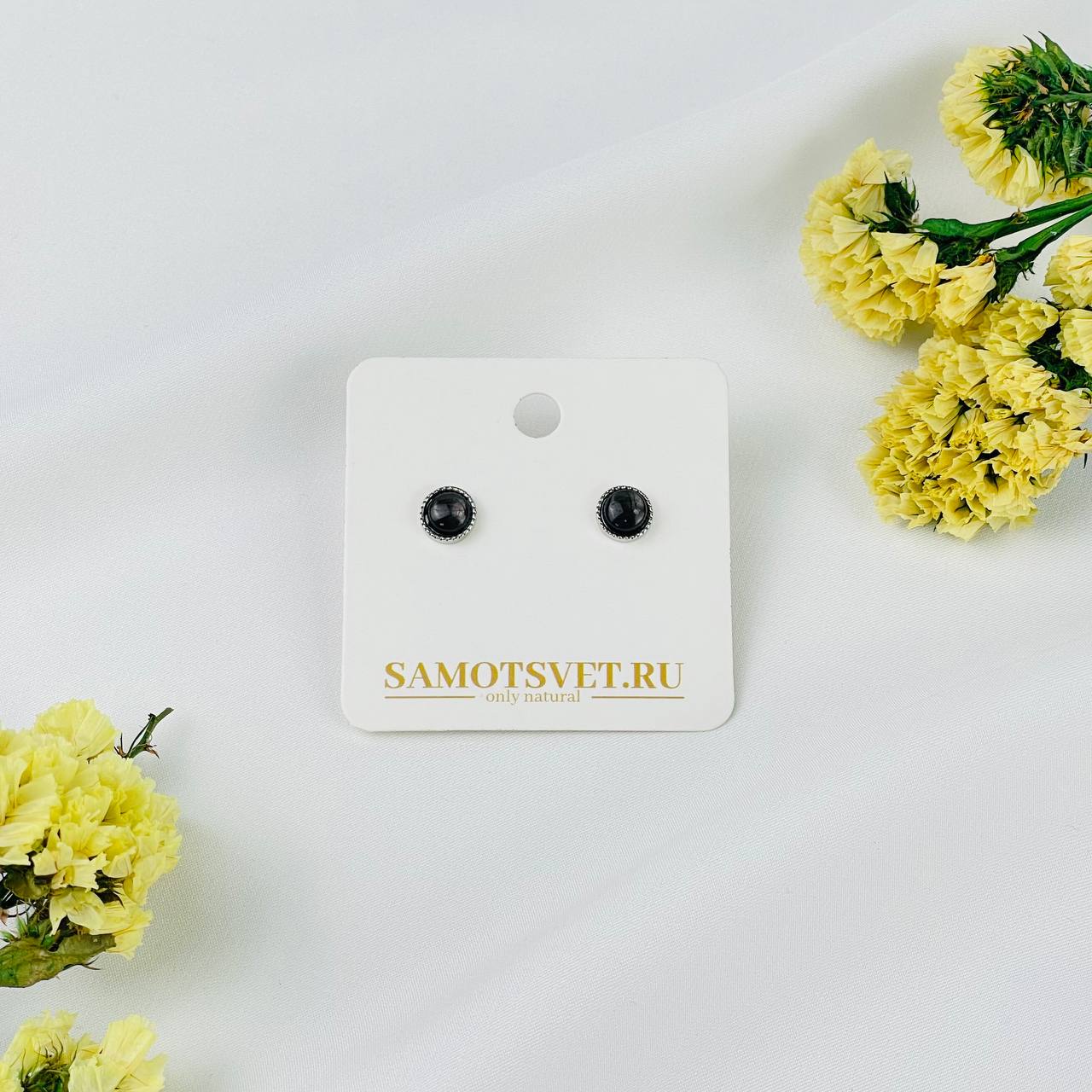 Серьги-пусеты с камнем Гиперстен - изображение товара №2