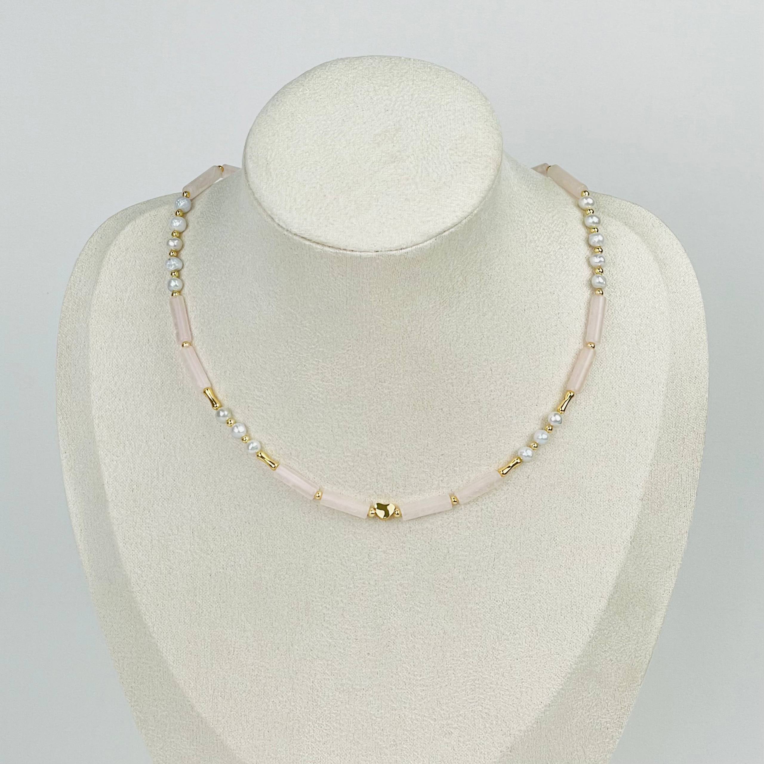 Колье из Розового кварца и Жемчуга - изображение товара №0