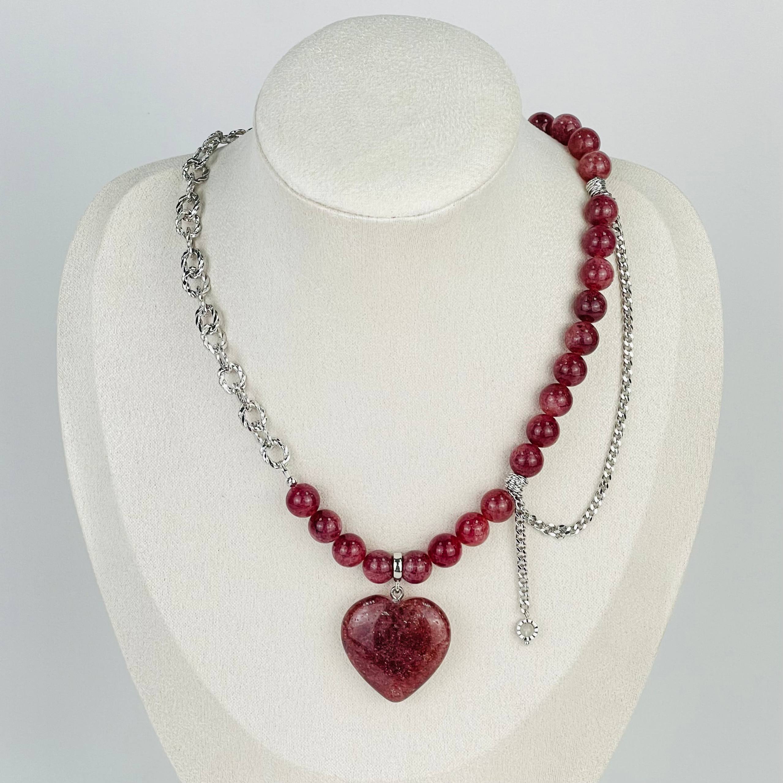 Колье с цепочкой из Клубничного кварца - изображение товара №1