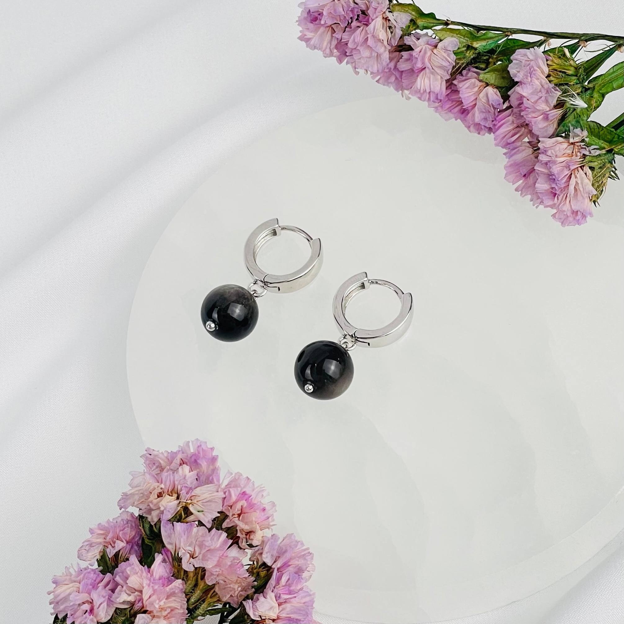 Серьги из серебристого Обсидиана - изображение товара №2