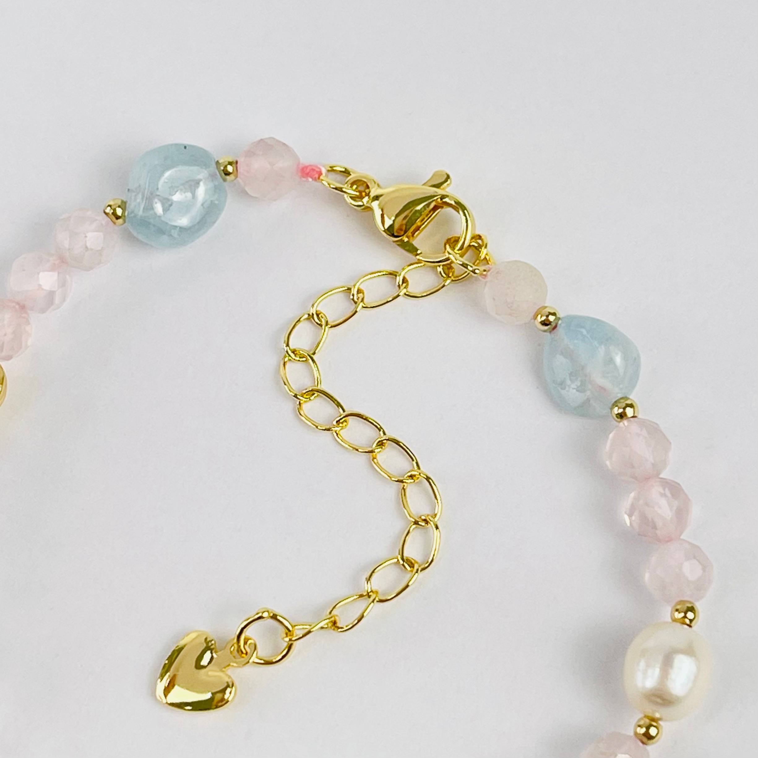 Браслет из Розового кварца, Аквамарина и Жемчуга - изображение товара №4