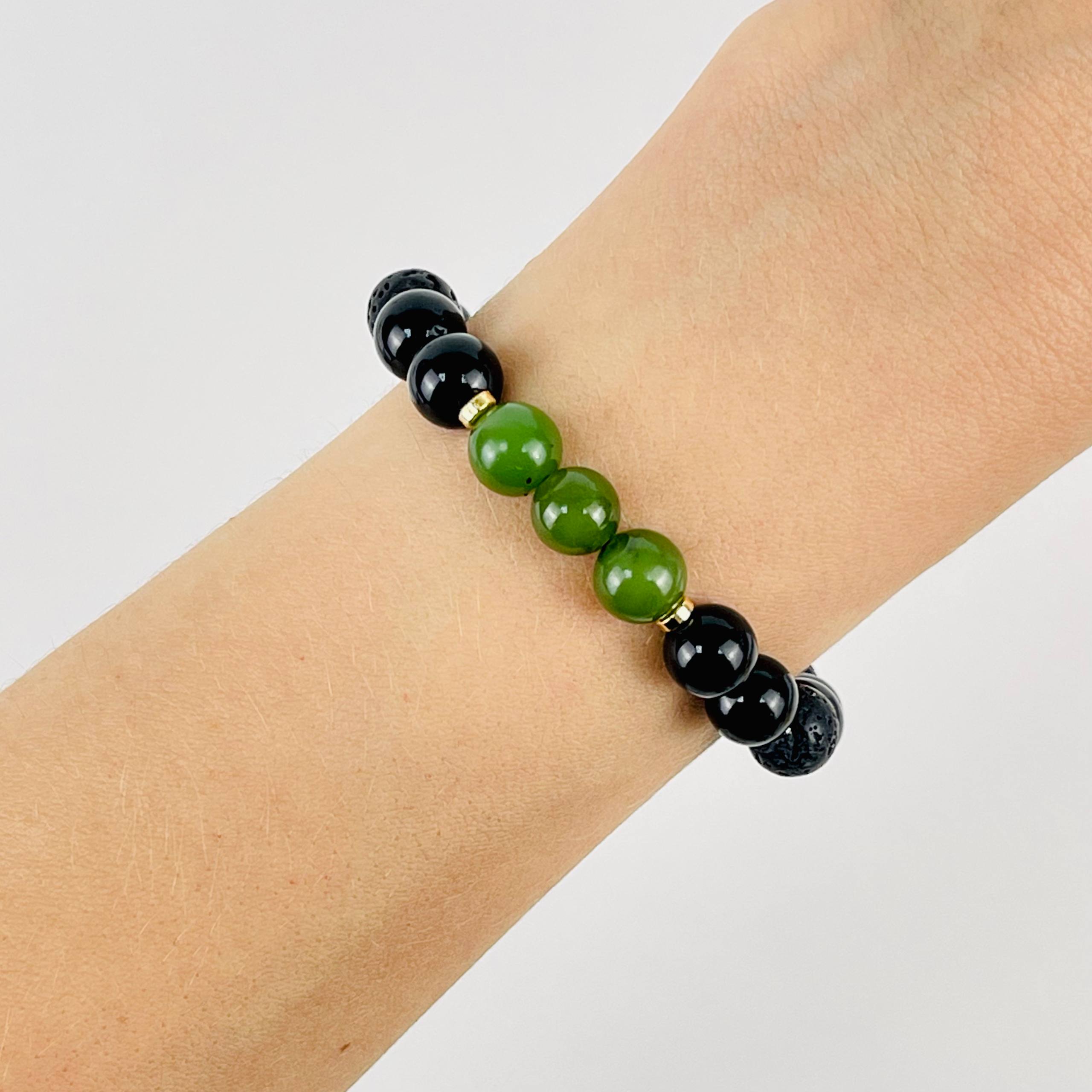 Браслет из Обсидиана, Лавы и Нефрита - изображение товара №1